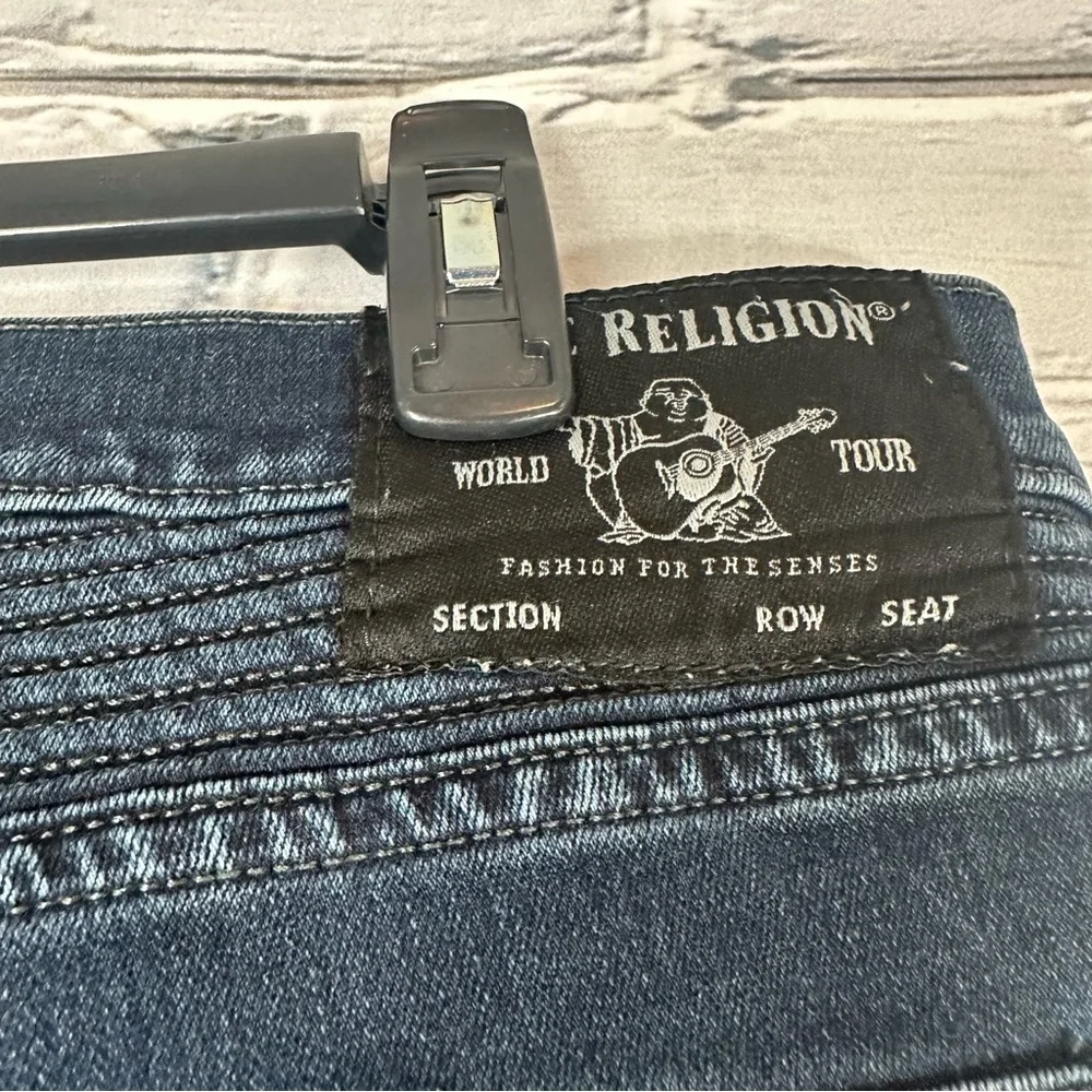 True Religion Men’s Rocco Relaxed Skinny Moto Medium Wash Blue Jeans 36x28 Y2k